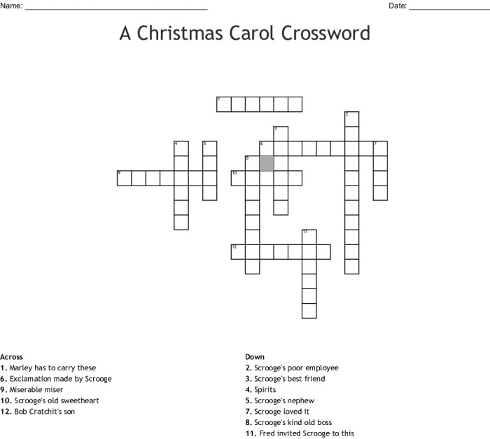 A christmas carol crossword puzzle