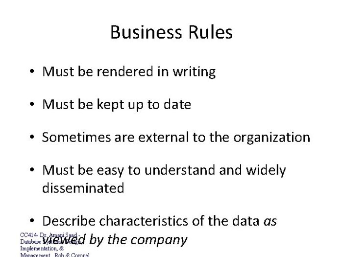 Business rules must be rendered in writing