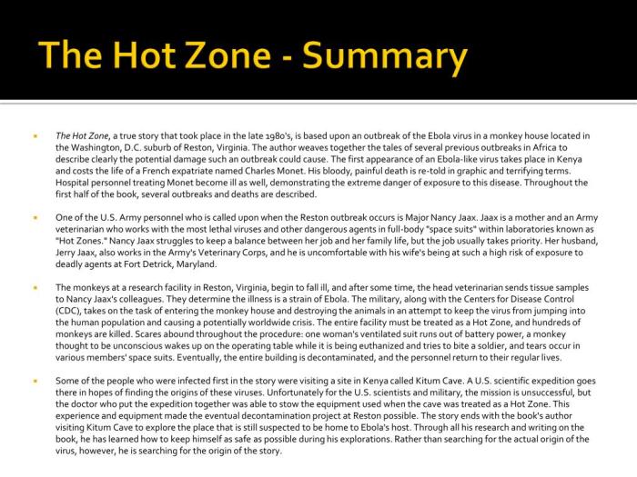 Summarizing central ideas and purpose the hot zone